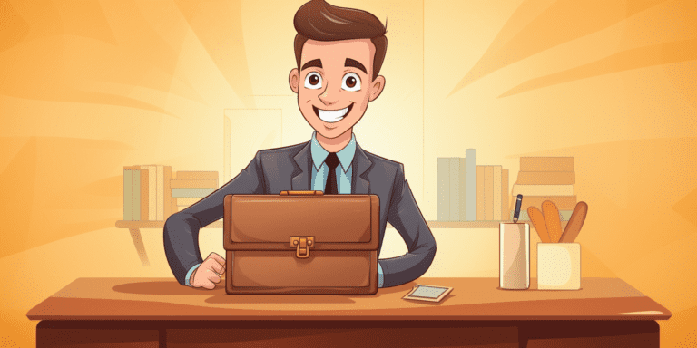 Businessman with briefcase at desk