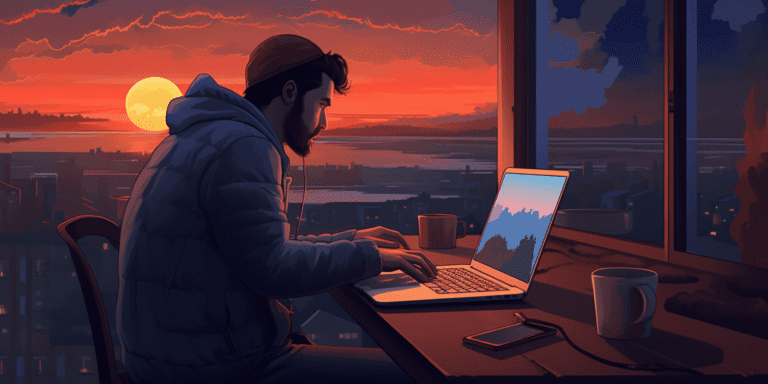 Man creating digital art on laptop for his graphic design business
