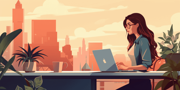 Woman working on laptop to start a blogging business